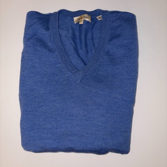 Men's Peter Millar 100% Merino Wool V-Neck Blue Sweater Timeless Classic - Picture 1 of 7